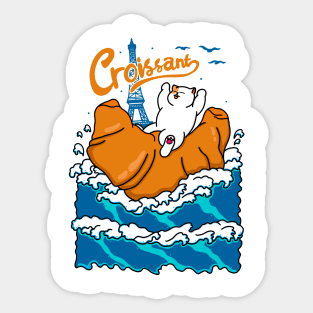 Croissant and Cat in the Wave Sticker